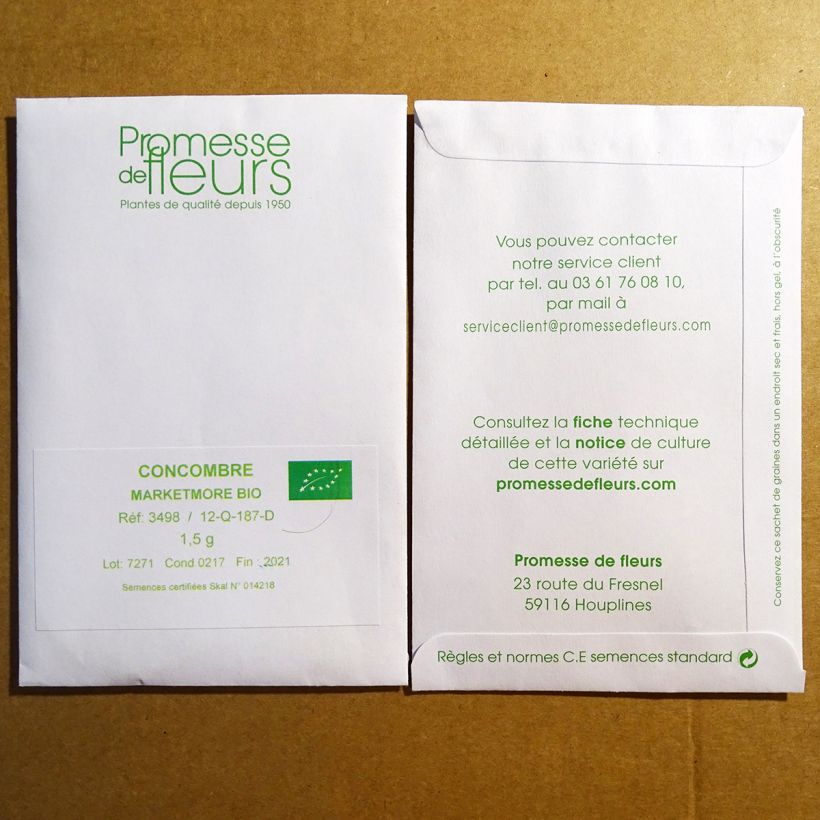 Exemple de spécimen de Concombre Marketmore Bio le sachet de +/- 50 graines (minimum 1,5g) tel que livré