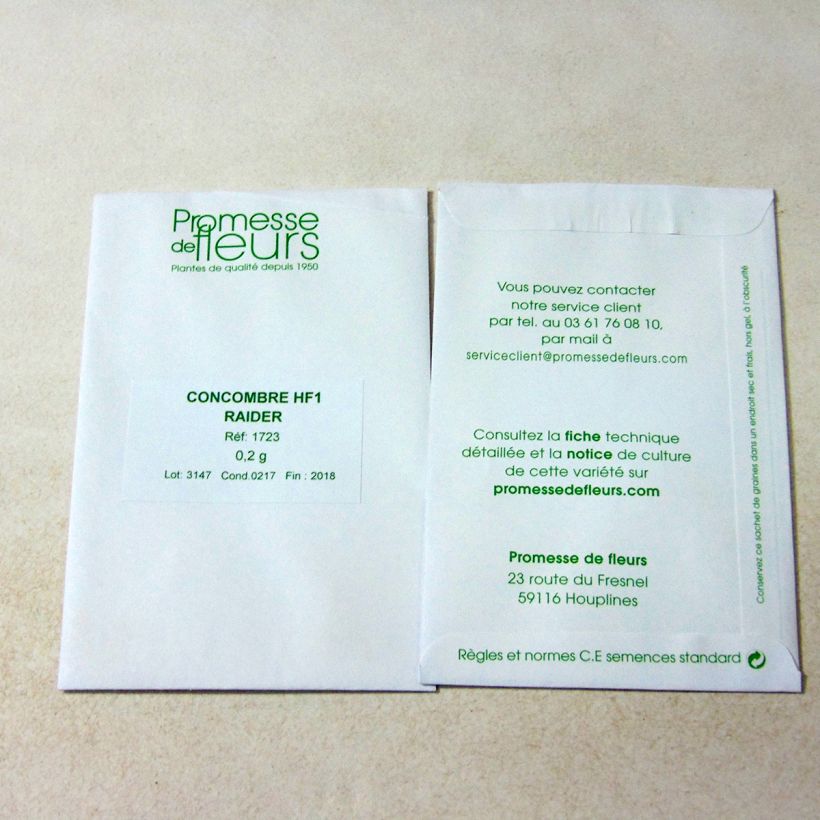 Exemple de spécimen de Concombre Breso HF1 Graines tel que livré