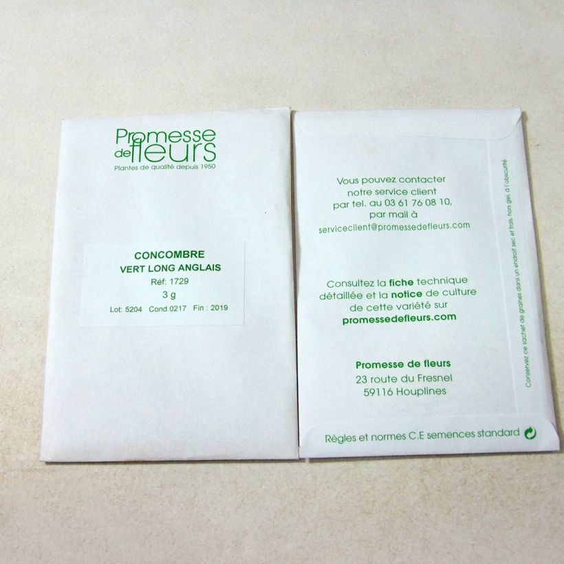 Exemple de spécimen de Concombre Vert long anglais tel que livré