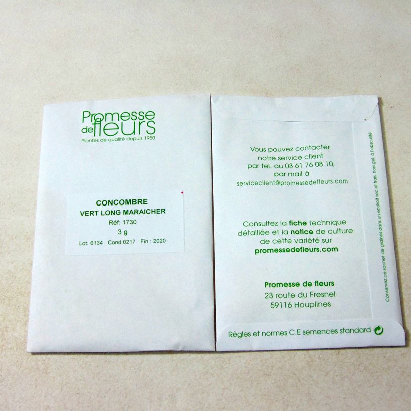 Exemple de spécimen de Concombre Vert long maraîcher Graines tel que livré