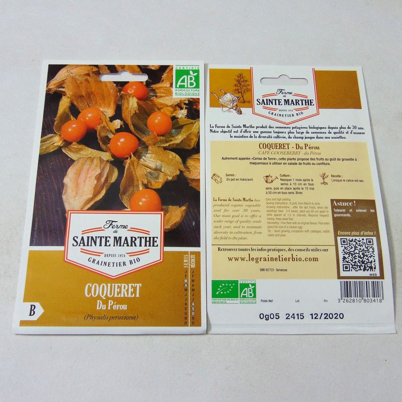 Exemple de spécimen de Coqueret du Pérou Bio - Ferme de Sainte Marthe Graines tel que livré