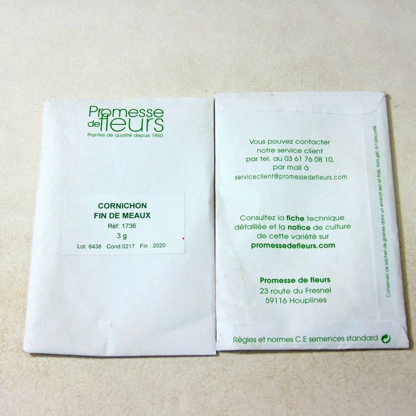 Exemple de spécimen de Cornichon Fin de Meaux le sachet de 90 graines (minimum 3g) tel que livré