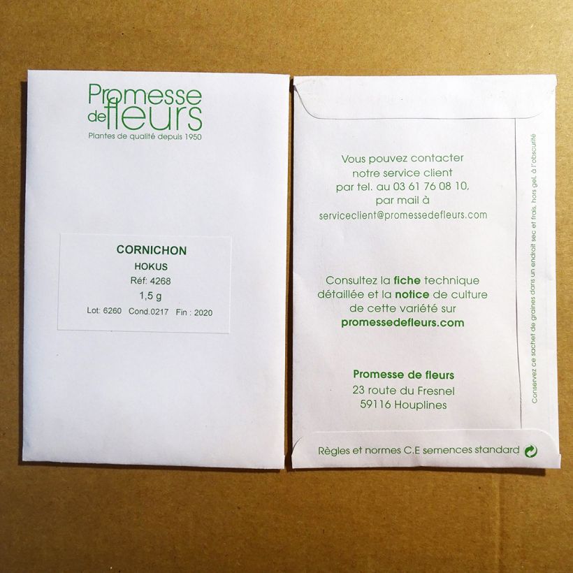 Exemple de spécimen de Cornichon Hokus le sachet de +/- 50 graines (minimum 1,5g) tel que livré
