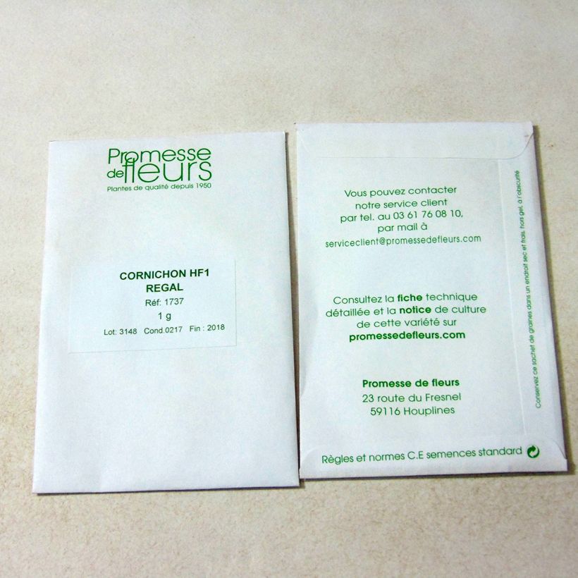 Exemple de spécimen de Cornichon Regal F1 le sachet de +/- 25 graines (minimum 1g) tel que livré