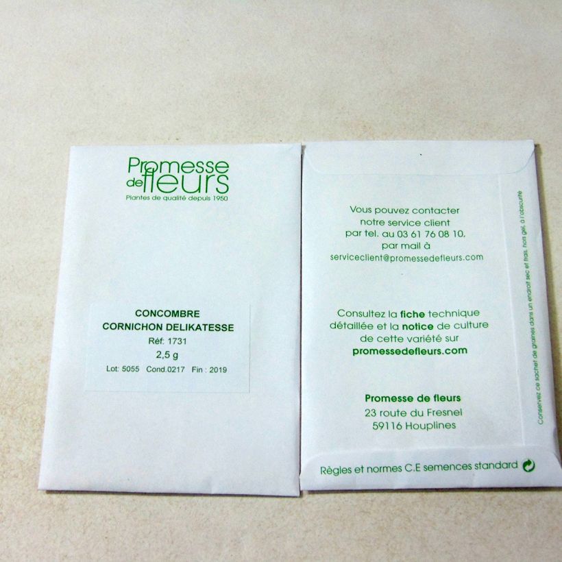 Exemple de spécimen de Cornichon-concombre Delikatess le sachet de +/- 85 graines (minimum 2,5g) tel que livré