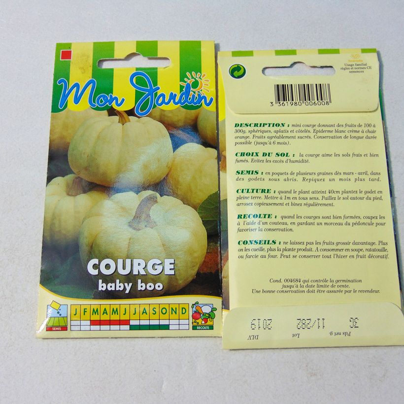 Exemple de spécimen de Courge Baby Boo - Curcubita pepo Graines tel que livré