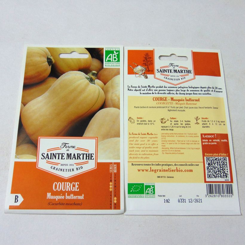 Exemple de spécimen de Courge Butternut Bio - Ferme de Sainte Marthe tel que livré