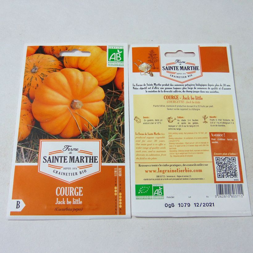 Exemple de spécimen de Courge Jack Be Little Bio - Ferme de Sainte Marthe Graines tel que livré