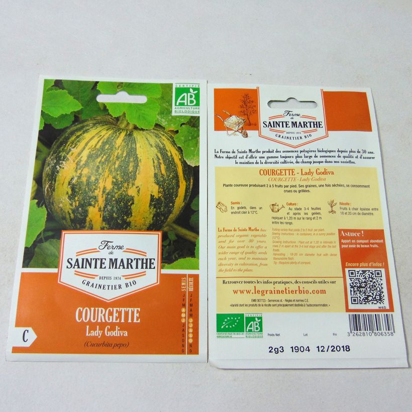 Exemple de spécimen de Courge Lady Godiva Bio - Ferme de Sainte Marthe Graines tel que livré