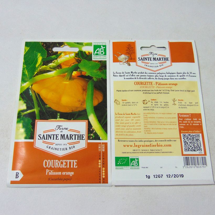 Exemple de spécimen de Courge Pâtisson Orange Bio - Ferme de Sainte Marthe Graines tel que livré