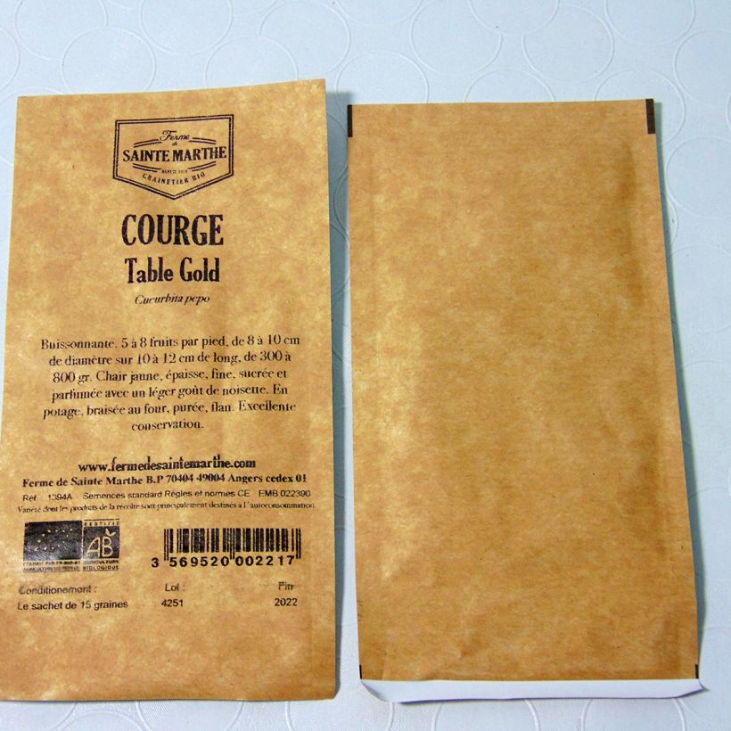 Exemple de spécimen de Courge Table Gold Bio - Ferme de Sainte Marthe Graines tel que livré