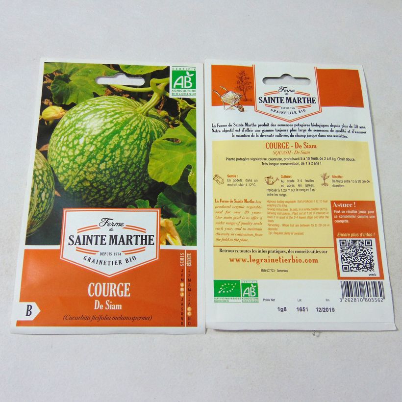 Exemple de spécimen de Courge de Siam Bio - Ferme de Sainte Marthe Graines tel que livré