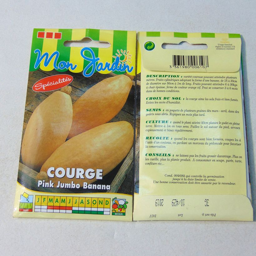 Exemple de spécimen de Courge ou Potiron Pink Jumbo Banana Graines tel que livré