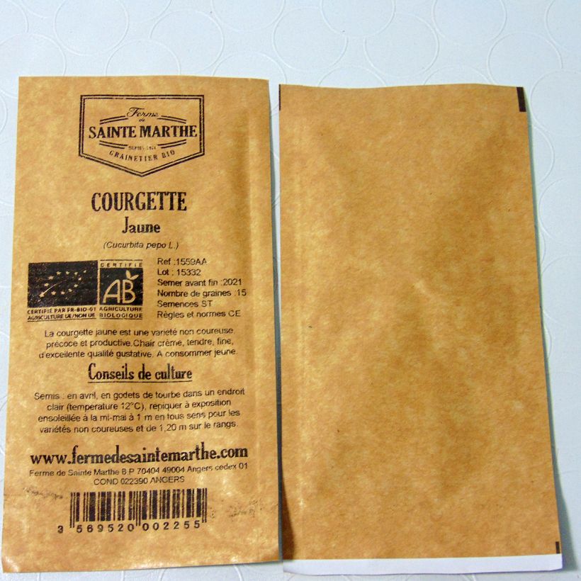 Exemple de spécimen de Courgette jaune Bio - Ferme de Sainte Marthe Graines tel que livré
