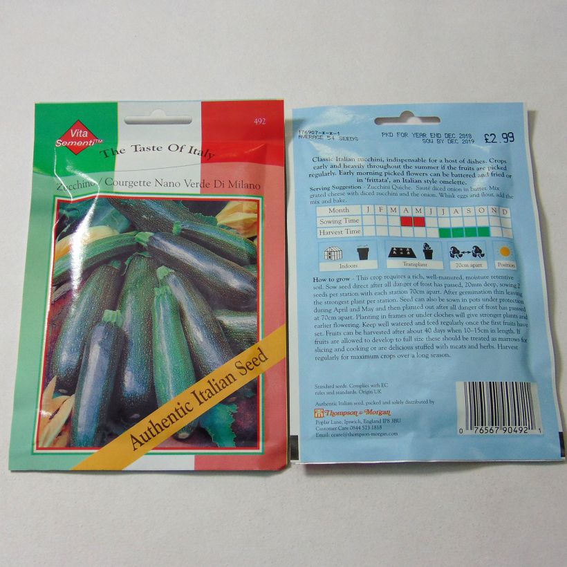 Exemple de spécimen de Courgette Nano Verde di Milano tel que livré