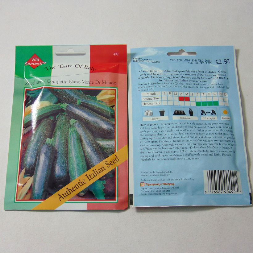 Exemple de spécimen de Courgette Nano Verde di Milano le sachet de 54 graines tel que livré