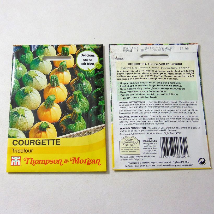 Exemple de spécimen de Courgette Tricolour F1 Graines tel que livré