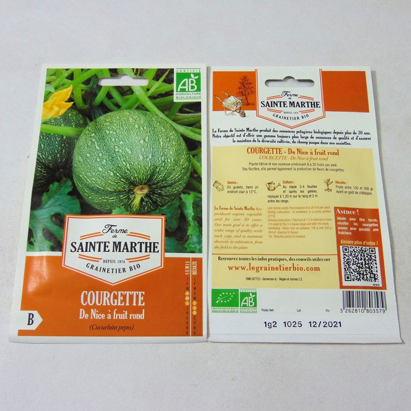Exemple de spécimen de Courgette de Nice à fruit rond Bio - Ferme de Sainte Marthe Graines tel que livré