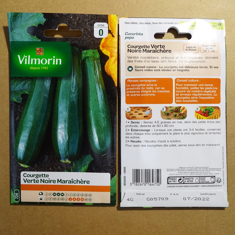 Exemple de spécimen de Courgette verte noire maraîchère - Vilmorin Graines tel que livré