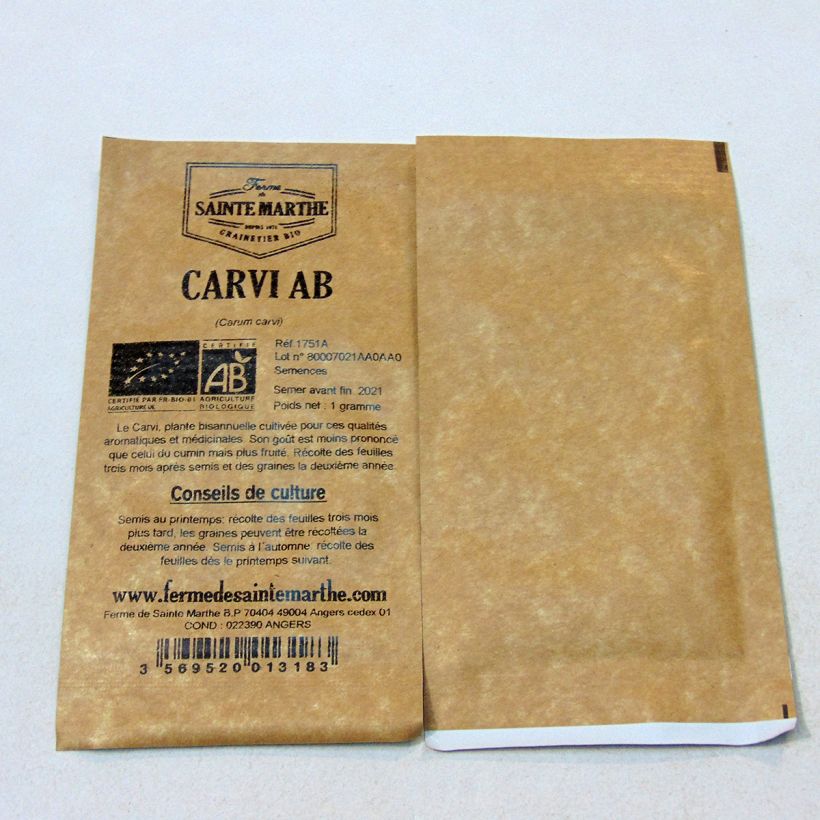 Exemple de spécimen de Cumin des prés ou Carvi Bio - Ferme de Sainte Marthe Graines tel que livré