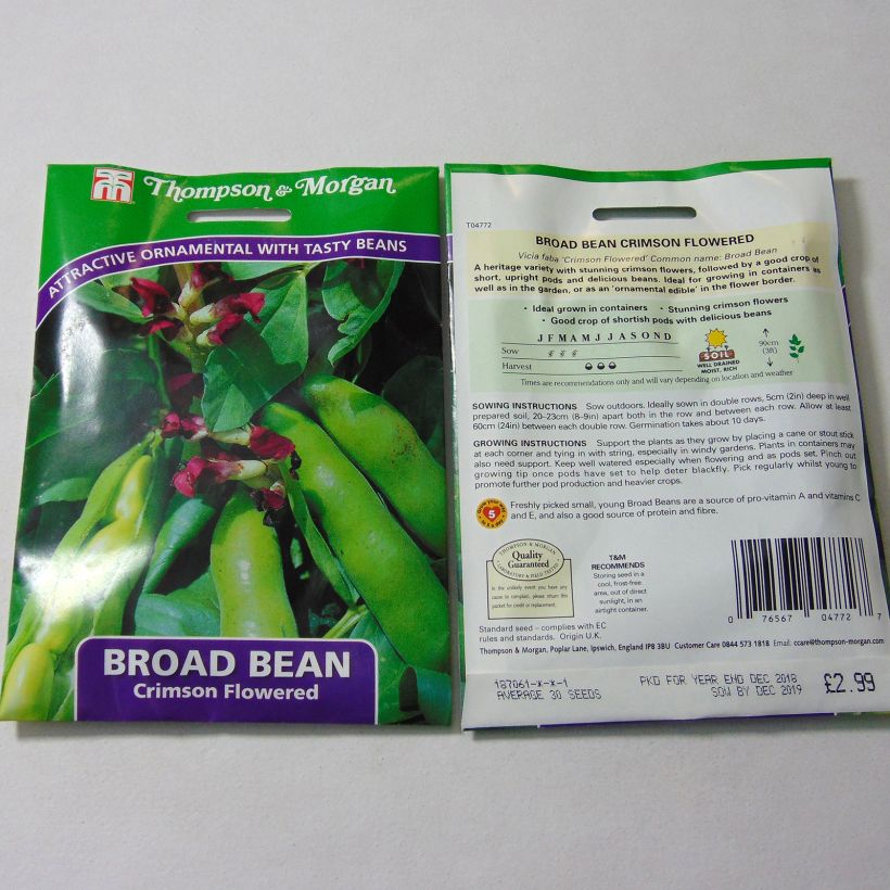 Exemple de spécimen de Fève Karmazyn, Crimson Flowered le sachet de 30 graines (60g) tel que livré