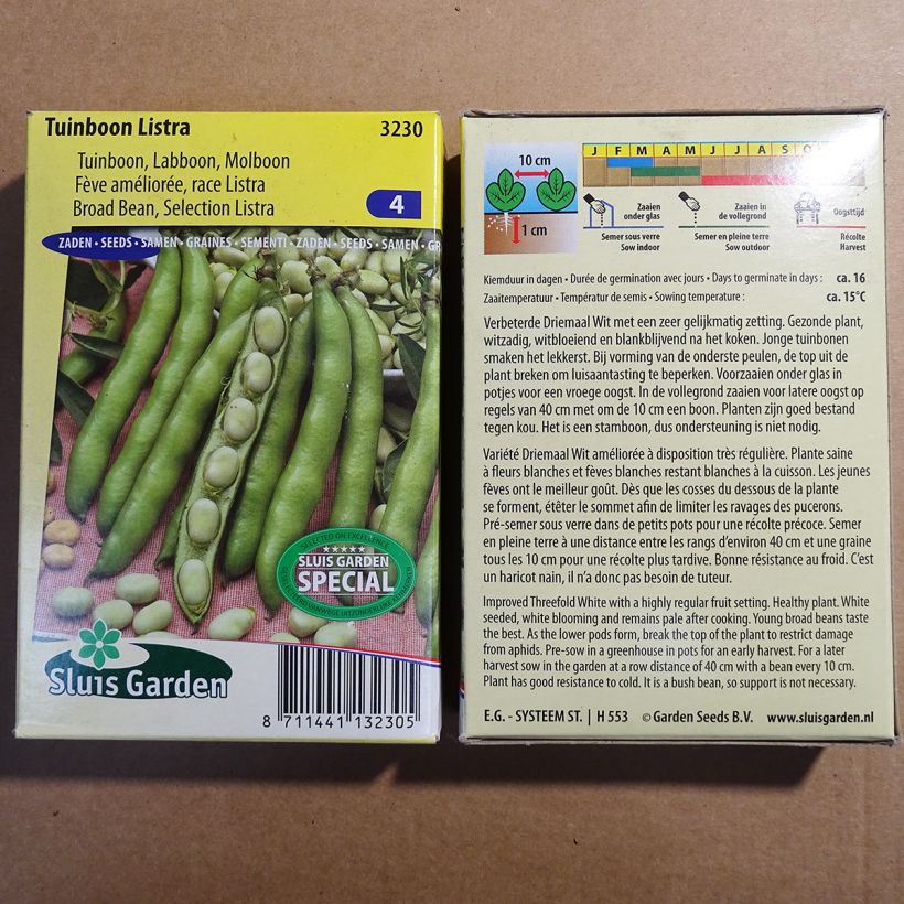Exemple de spécimen de Fève améliorée Driemaal Wit Listra le sachet de 42 graines (85g) tel que livré