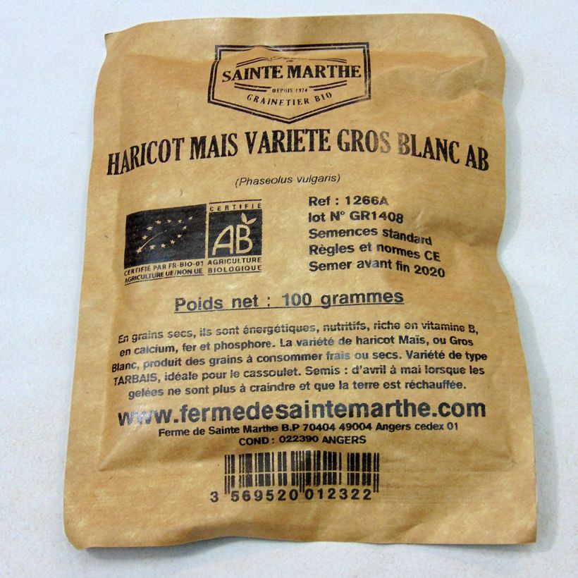 Exemple de spécimen de Haricot à rames à écosser Maïs Variété Gros Blanc Bio - Ferme de Sainte Marthe tel que livré