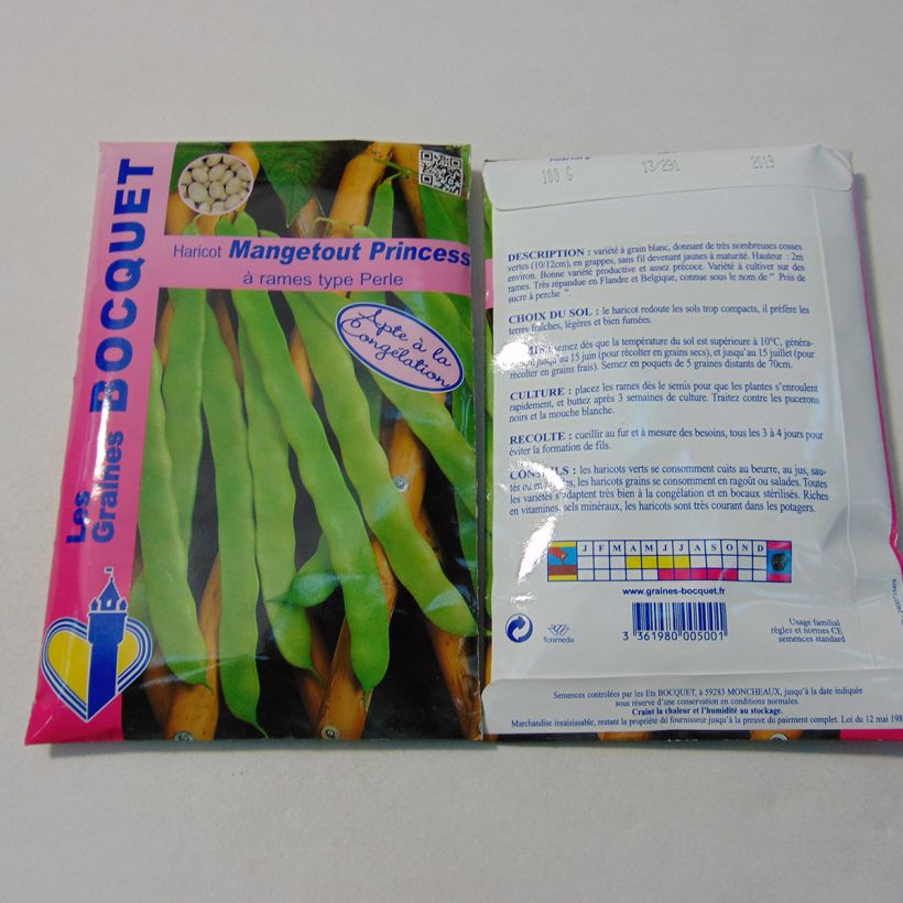 Exemple de spécimen de Haricot à rames mangetout Princess type Perle - Coco plat le sachet de 200 graines (100g) tel que livré