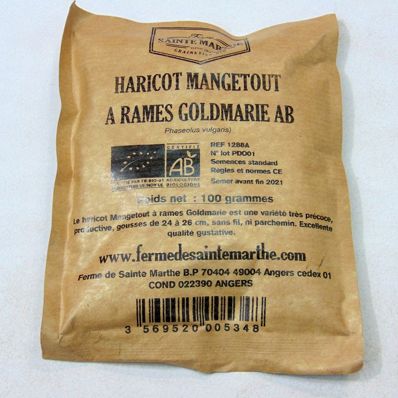 Exemple de spécimen de Haricot à rames mangetout beurre Goldmarie (gousses plates) Bio - Ferme de Sainte Marthe  tel que livré