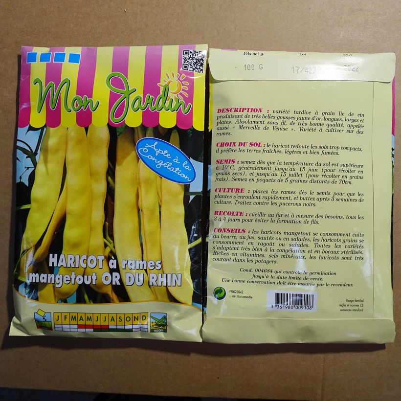 Exemple de spécimen de Haricot à rames mangetout beurre Merveille de Venise ou Or du Rhin  Graines tel que livré
