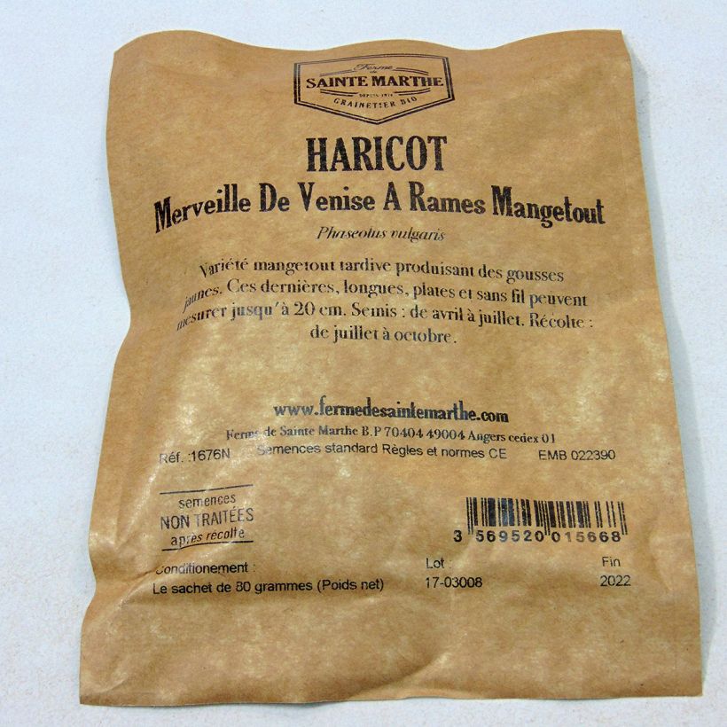 Exemple de spécimen de Haricot à rames mangetout beurre Merveille de Venise ou Or du Rhin  NT - Ferme de Sainte Marthe tel que livré