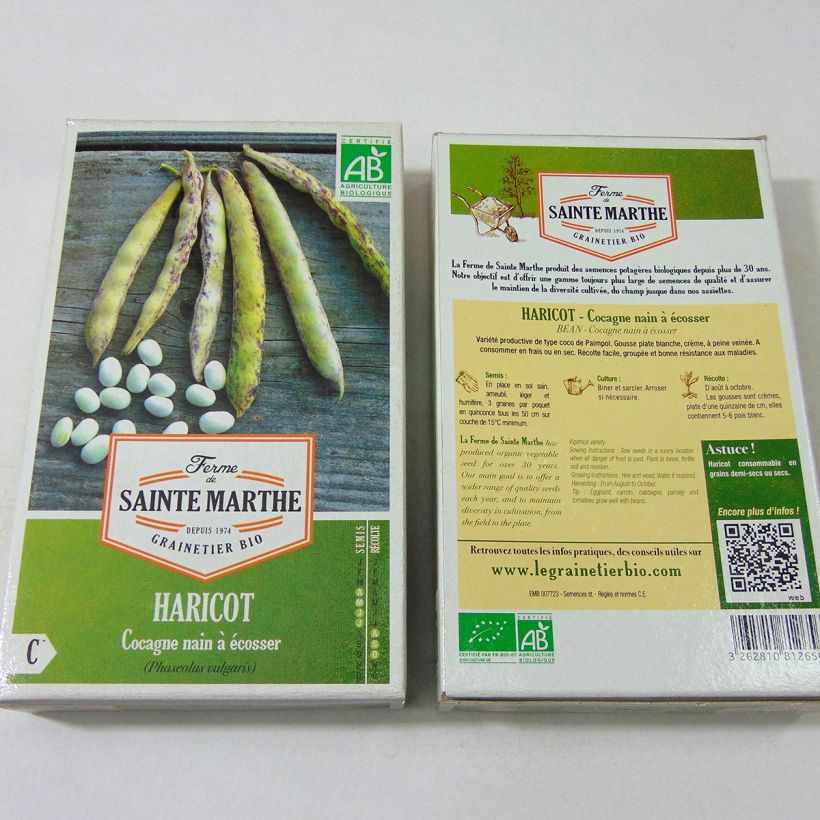 Exemple de spécimen de Haricot nain à écosser Cocagne Bio - Ferme de Sainte Marthe  Graines tel que livré