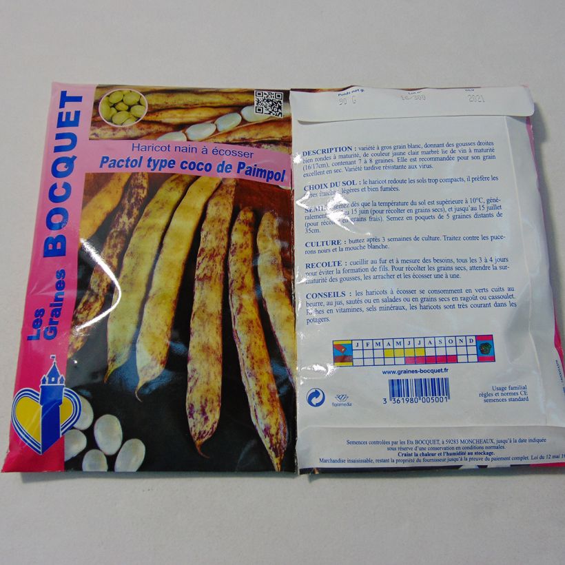 Exemple de spécimen de Haricot nain à écosser Pactol - type coco Paimpolais tel que livré