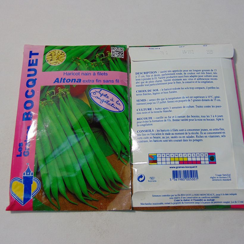 Exemple de spécimen de Haricot nain à filet Altona Graines tel que livré