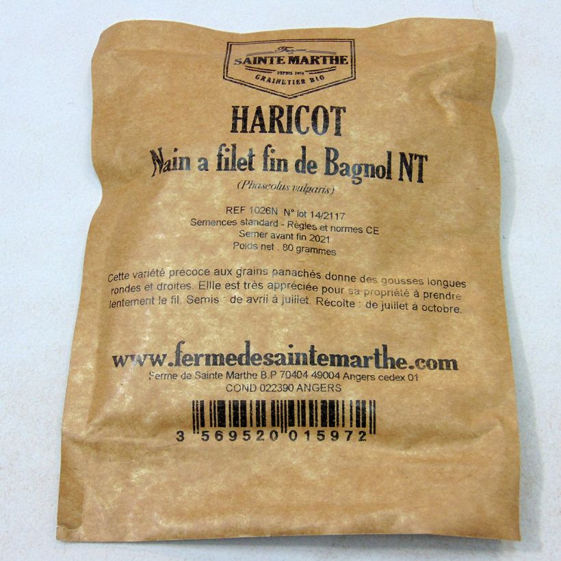 Exemple de spécimen de Haricot nain à filet Fin de Bagnols NT - Ferme de Sainte Marthe Graines tel que livré