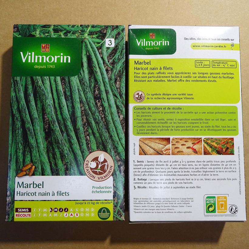 Exemple de spécimen de Haricot nain à filet Marbel (Création Vilmorin) - Vilmorin le sachet de 400 graines (200g) tel que livré