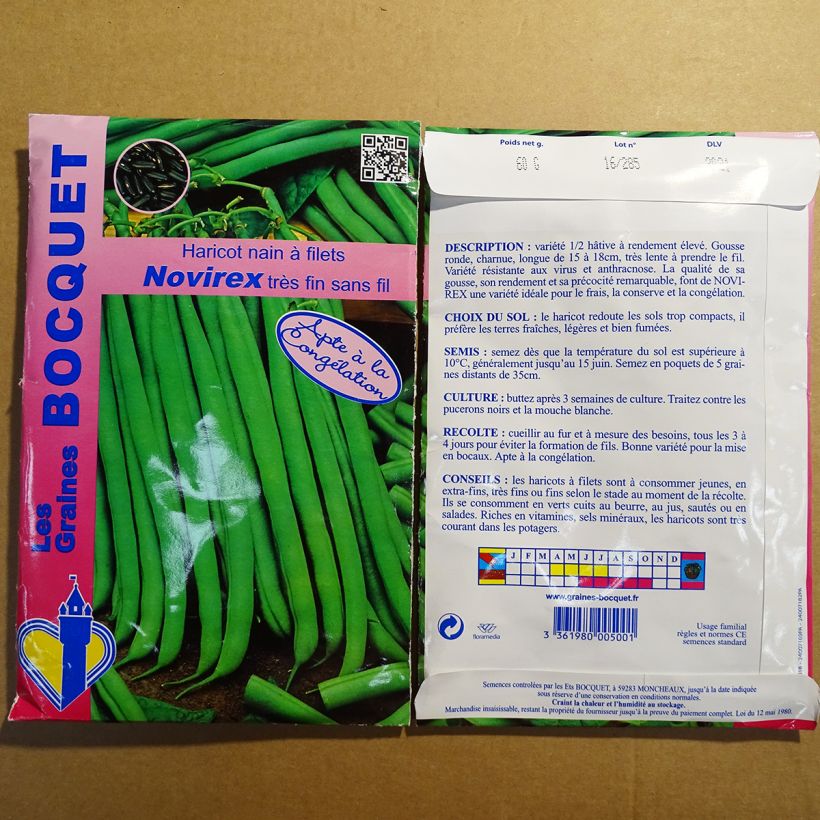 Exemple de spécimen de Haricot nain à filet Novirex Graines tel que livré