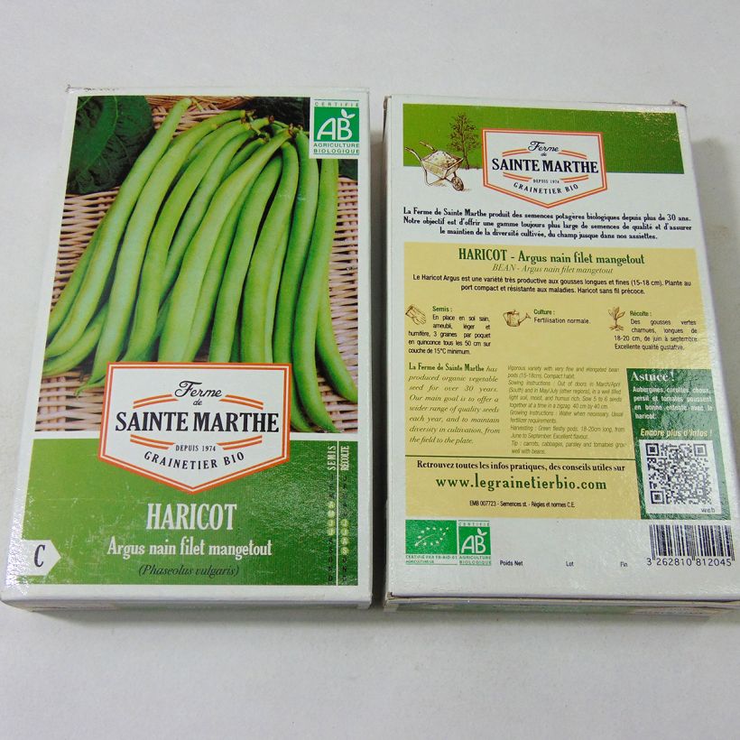 Exemple de spécimen de Haricot nain mangetout Argus Bio - Ferme de Sainte Marthe  Graines tel que livré