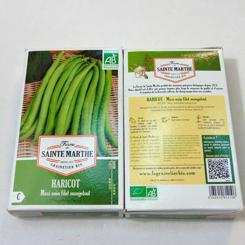 Exemple de spécimen de Haricot nain mangetout Maxi Bio - Ferme de Sainte Marthe  tel que livré