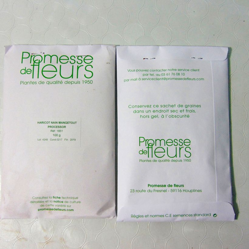 Exemple de spécimen de Haricot nain mangetout Processor Graines tel que livré