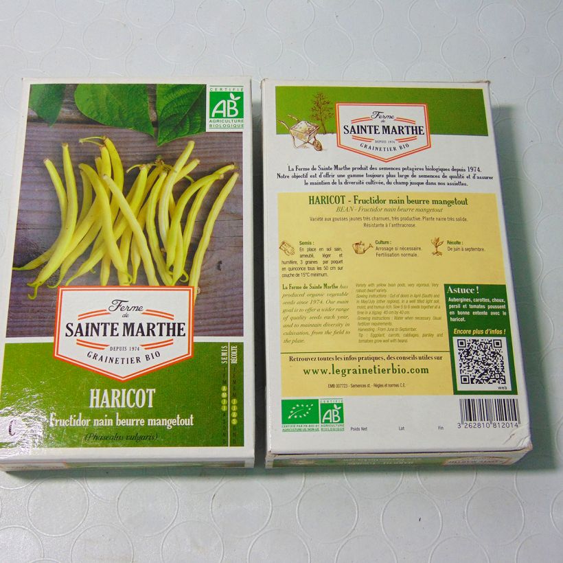 Exemple de spécimen de Haricot nain mangetout beurre Fructidor Bio - Ferme de Sainte Marthe  Graines tel que livré
