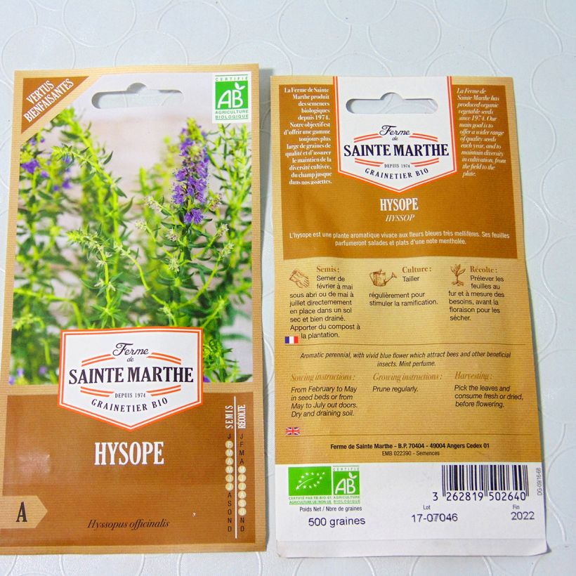 Exemple de spécimen de Hysope Bio - Ferme de Sainte Marthe Graines tel que livré