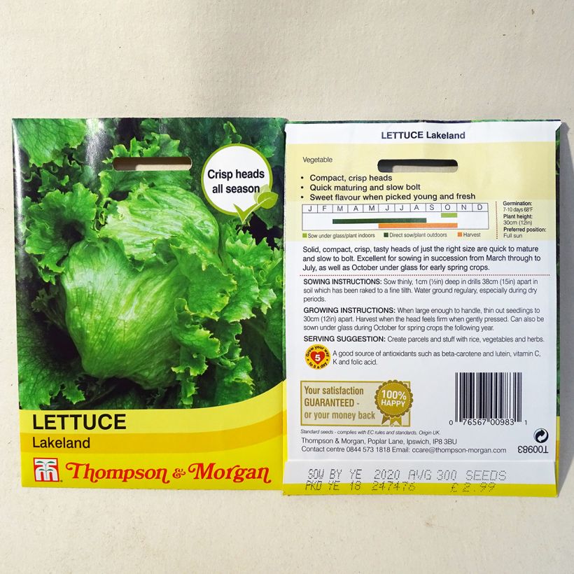 Exemple de spécimen de Laitue Batavia Lakeland le sachet de 300 graines tel que livré