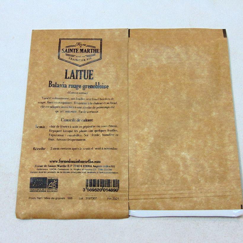 Exemple de spécimen de Laitue Batavia Rouge Grenobloise Bio - Ferme de Sainte Marthe Graines tel que livré