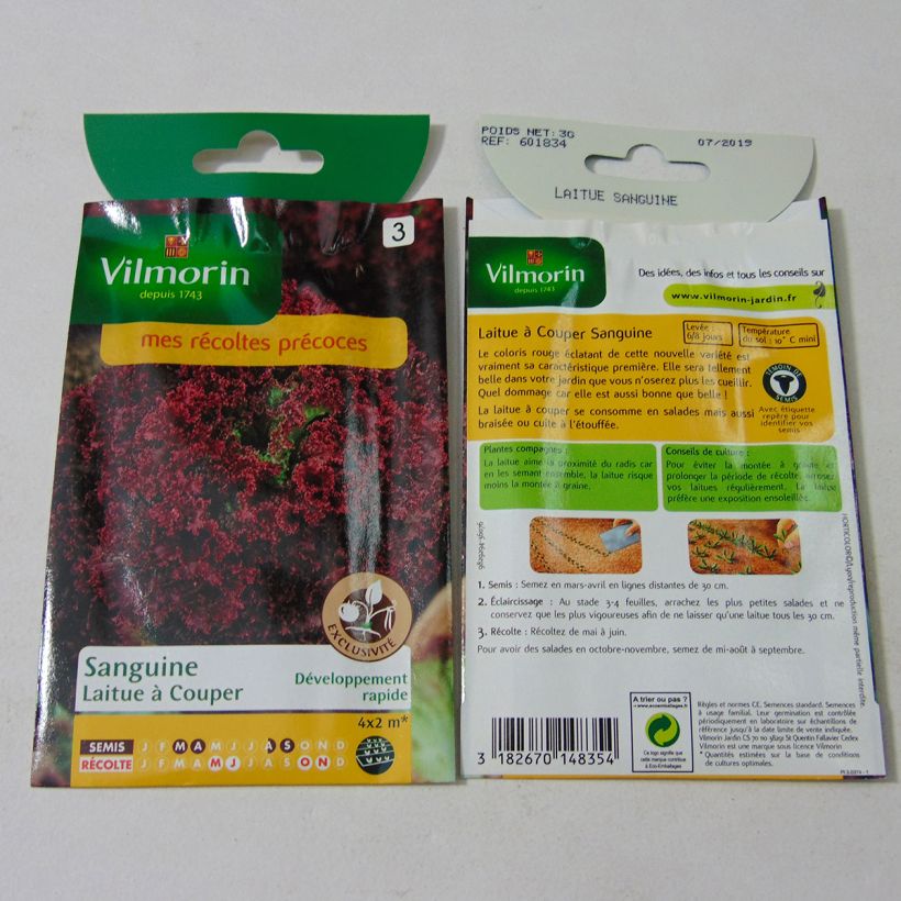 Exemple de spécimen de Laitue Batavia Sanguine - Vilmorin le sachet de 2400 graines (3g) tel que livré