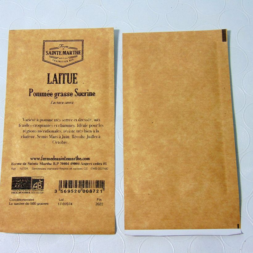 Exemple de spécimen de Laitue Grasse Sucrine Bio - Ferme de Sainte Marthe Graines tel que livré