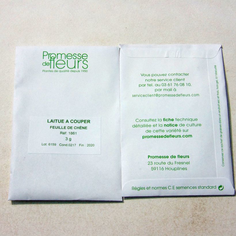 Exemple de spécimen de Laitue à couper Feuille de Chêne blonde à graines noires Graines tel que livré
