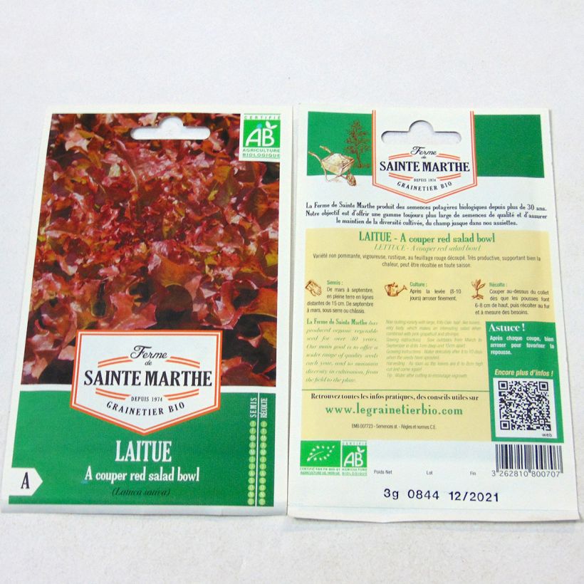 Exemple de spécimen de Laitue à couper Red Salad Bowl Bio - Ferme de Sainte Marthe tel que livré