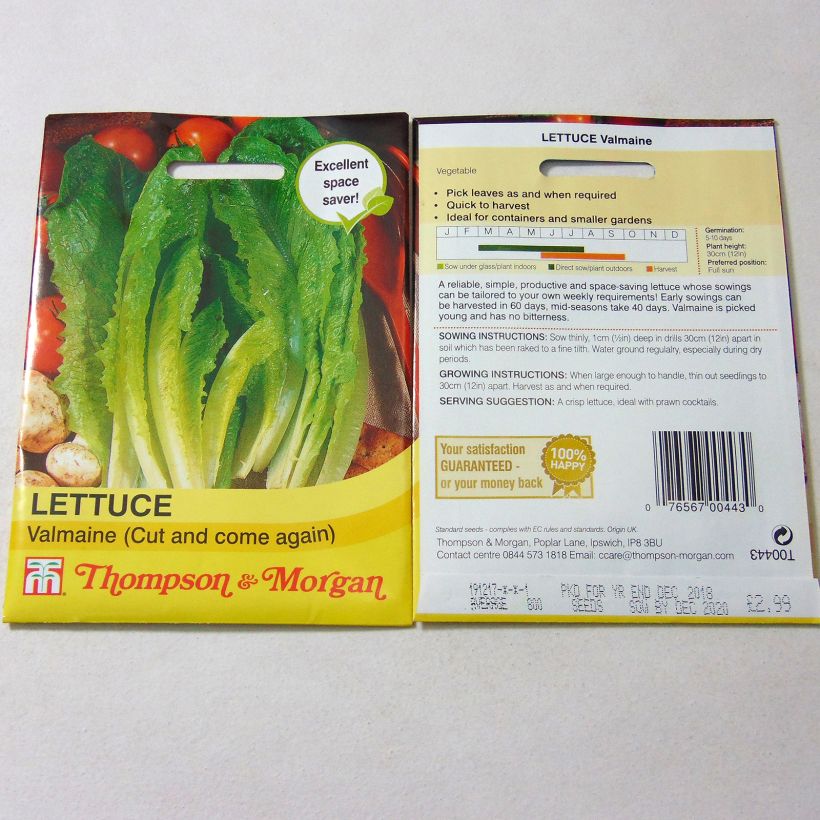 Exemple de spécimen de Laitue à couper Valmaine le sachet de 800 graines tel que livré