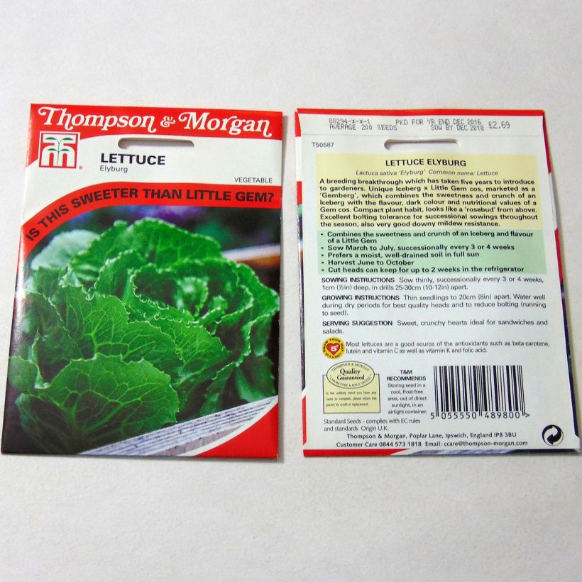Exemple de spécimen de Laitue hybride Elyburg le sachet de 200 graines tel que livré